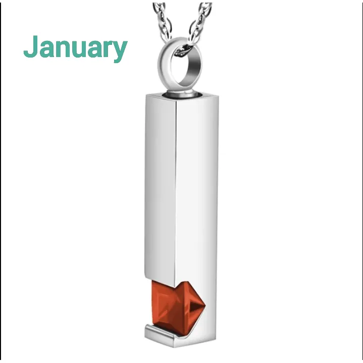 Birthstone Memorial Keepsake Necklace Urn Compartment Jewelry Stainless Steel 22 inch chain