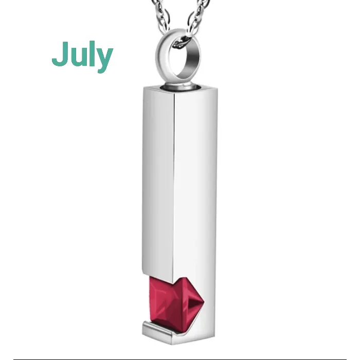 Birthstone Memorial Keepsake Necklace Urn Compartment Jewelry Stainless Steel 22 inch chain