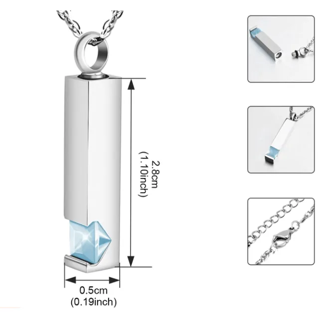Birthstone Memorial Keepsake Necklace Urn Compartment Jewelry Stainless Steel 22 inch chain