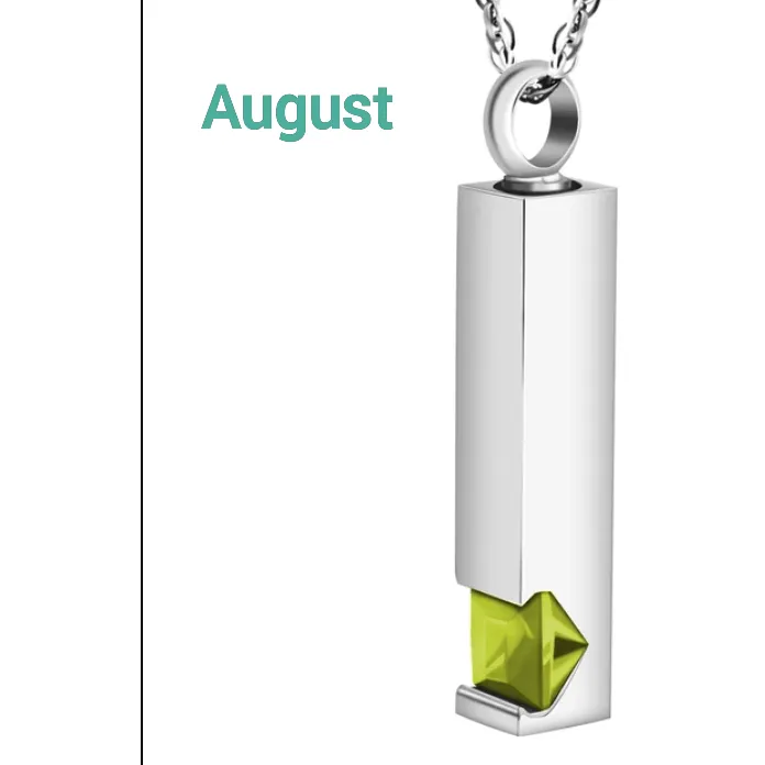 Birthstone Memorial Keepsake Necklace Urn Compartment Jewelry Stainless Steel 22 inch chain