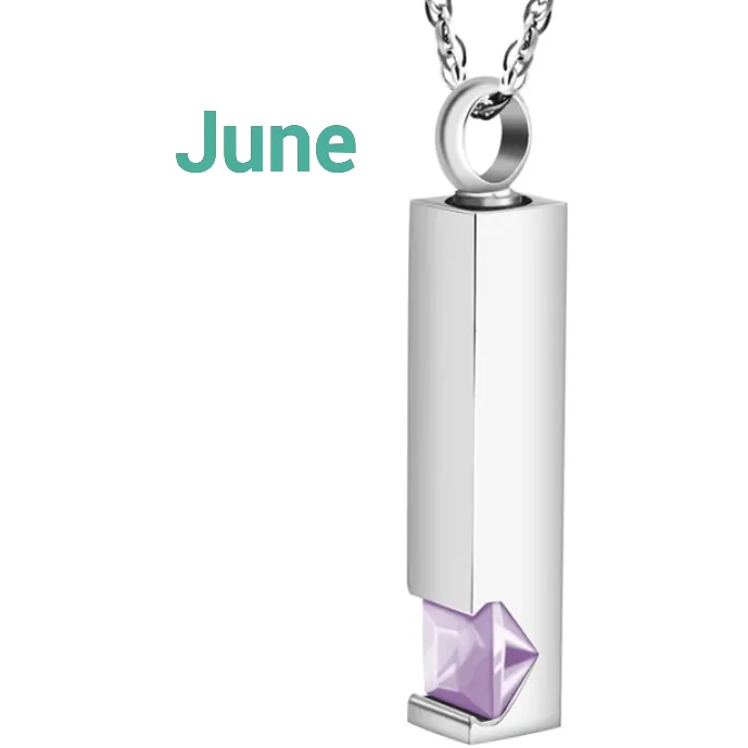 Birthstone Memorial Keepsake Necklace Urn Compartment Jewelry Stainless Steel 22 inch chain