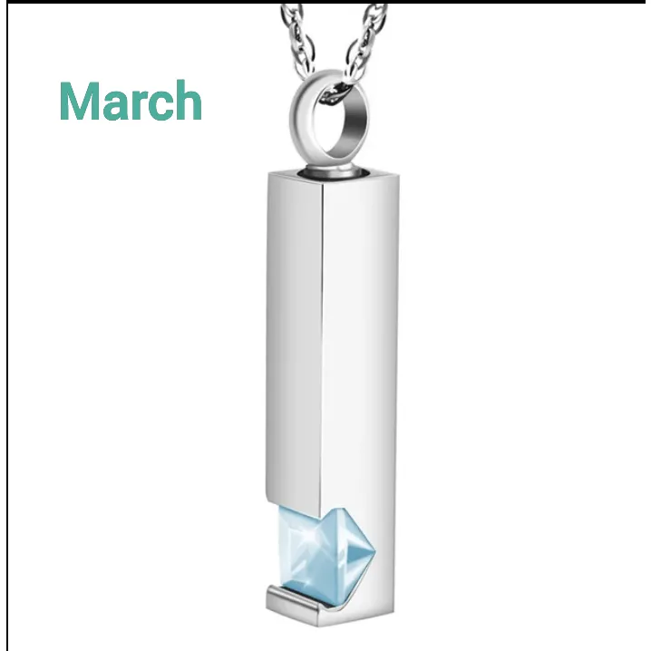 Birthstone Memorial Keepsake Necklace Urn Compartment Jewelry Stainless Steel 22 inch chain