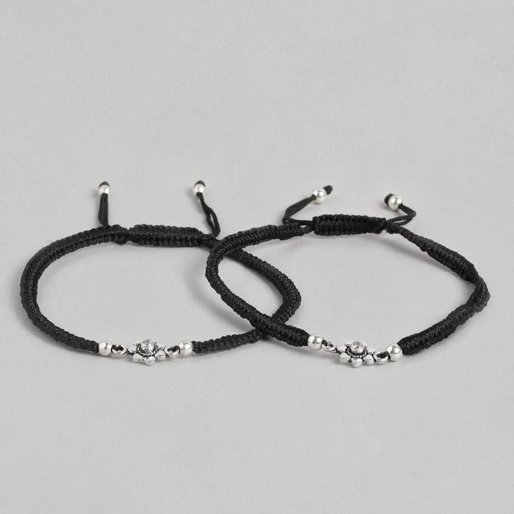 Black Thread Flower 925 Sterling Silver Anklet