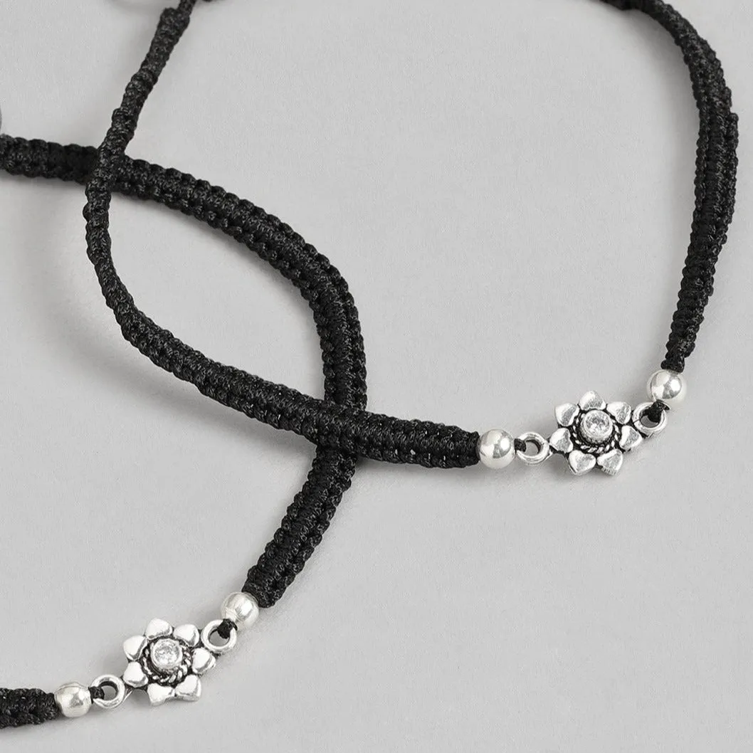 Black Thread Flower 925 Sterling Silver Anklet