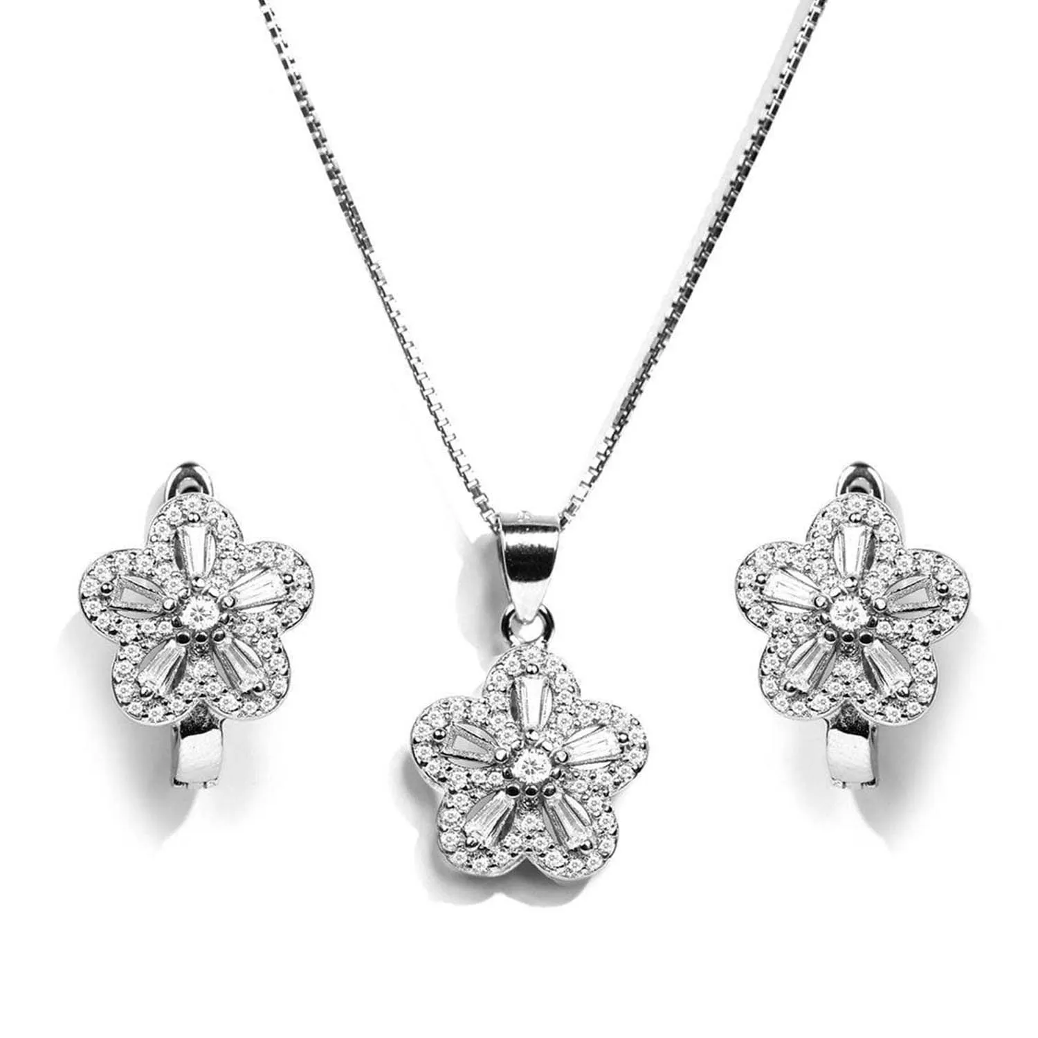 Blooming Harmony Floral 925 Silver Jewellery Set