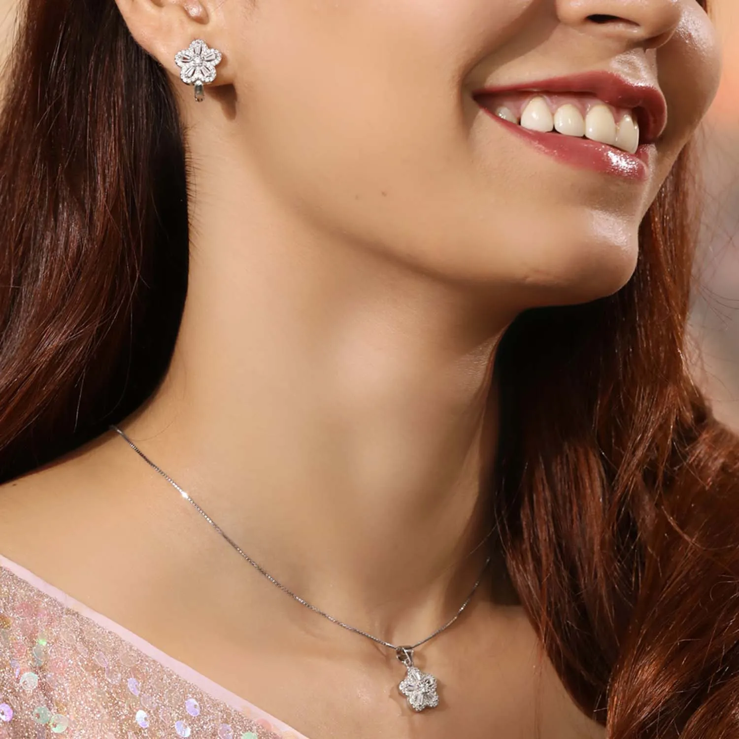 Blooming Harmony Floral 925 Silver Jewellery Set