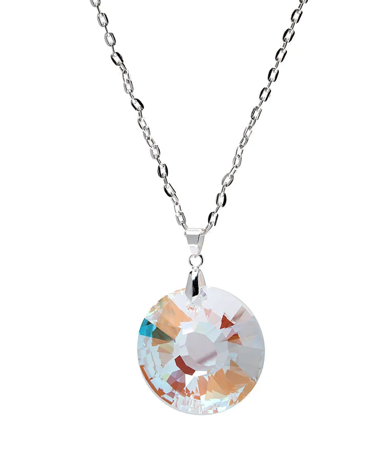 Blue Aurora Borealis Swarovski Crystal Limited Edition Circular Pendant Necklace