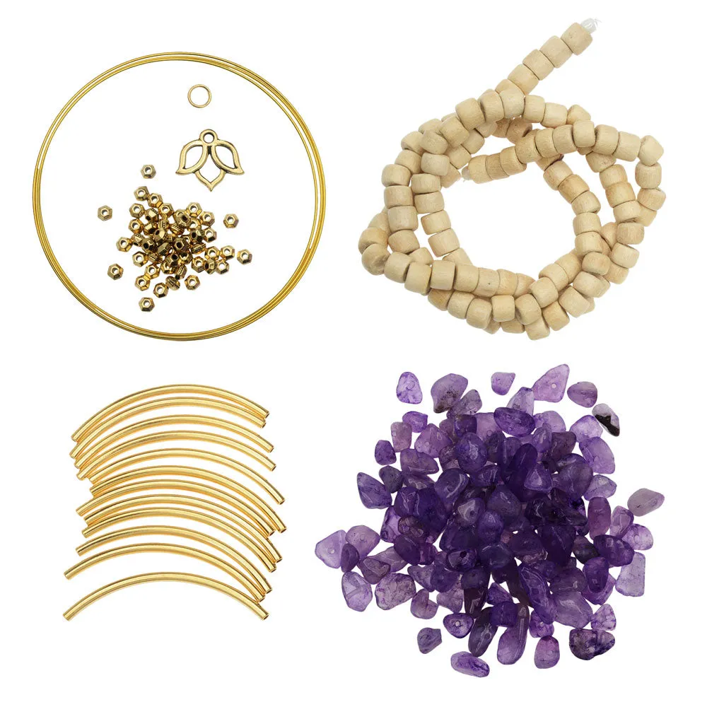 Boho Gold & Amethyst Gemstone Memory Wire Bracelet - Exclusive Beadaholique Jewelry
