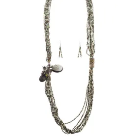 Camouflage Design Seed Bead Long Necklace Earring Set