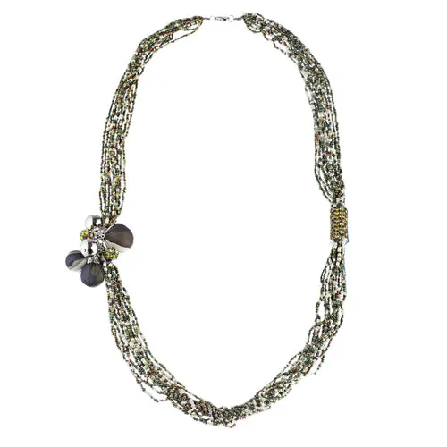 Camouflage Design Seed Bead Long Necklace Earring Set