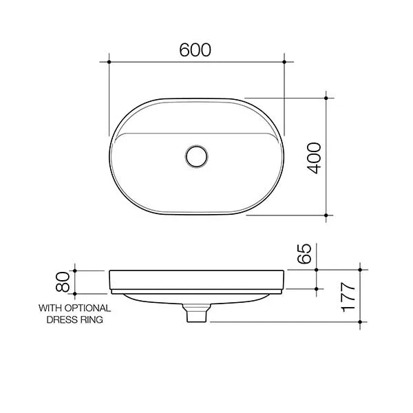 Caroma Liano II 600mm Pill Inset Basin with Tap Landing (0 Tap Hole) – Matte Speckled
