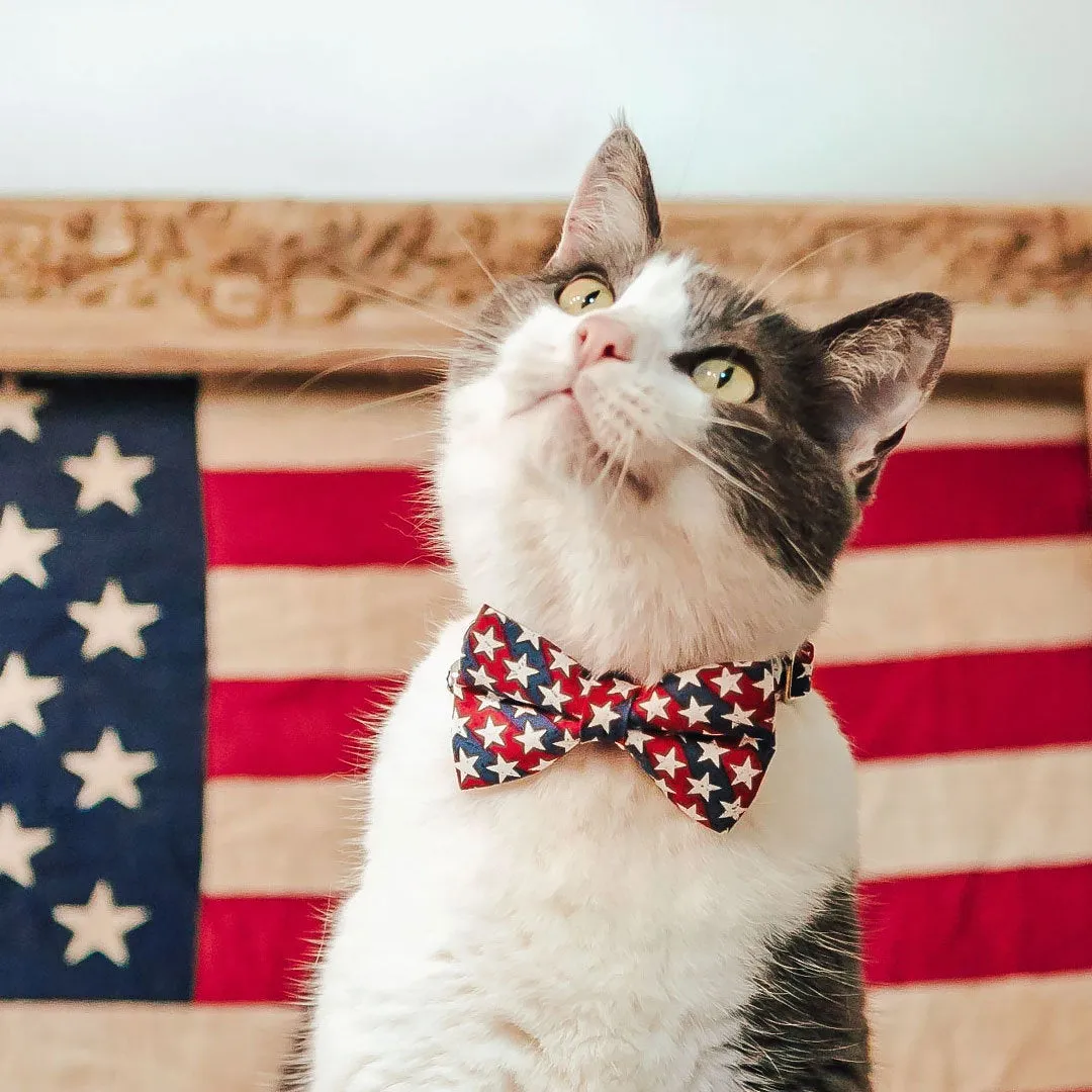 Cat Bow Tie - "Americana" - Stars & Stripes Bowtie for Cat / Independence Day, 4th of July, Patriotic / Fits Cats   Small Dogs (One Size)