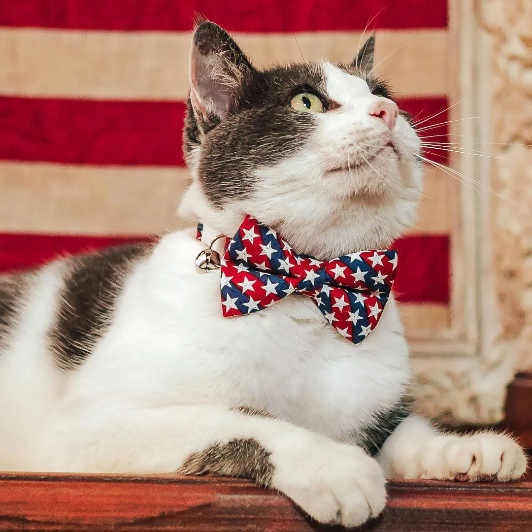 Cat Bow Tie - "Americana" - Stars & Stripes Bowtie for Cat / Independence Day, 4th of July, Patriotic / Fits Cats   Small Dogs (One Size)