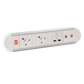 Chroma clip-on power module 2 x UK sockets, 1 x twin USB fast charge, 2 x RJ45 sockets