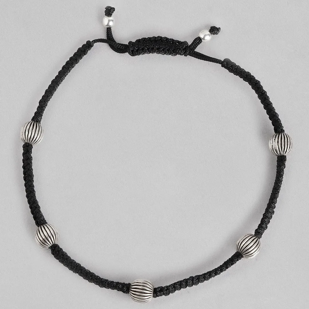 Classic Beads in Rhodium Plating 925 Sterling Silver Thread Anklet