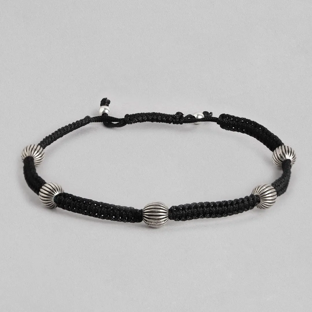 Classic Beads in Rhodium Plating 925 Sterling Silver Thread Anklet