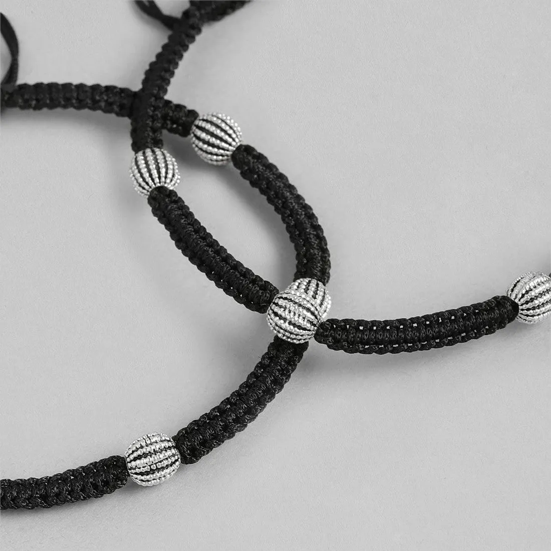 Classic Beads in Rhodium Plating 925 Sterling Silver Thread Anklet