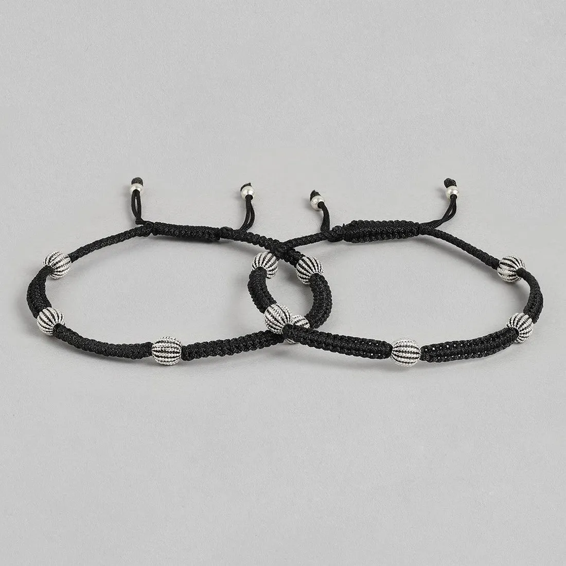 Classic Beads in Rhodium Plating 925 Sterling Silver Thread Anklet