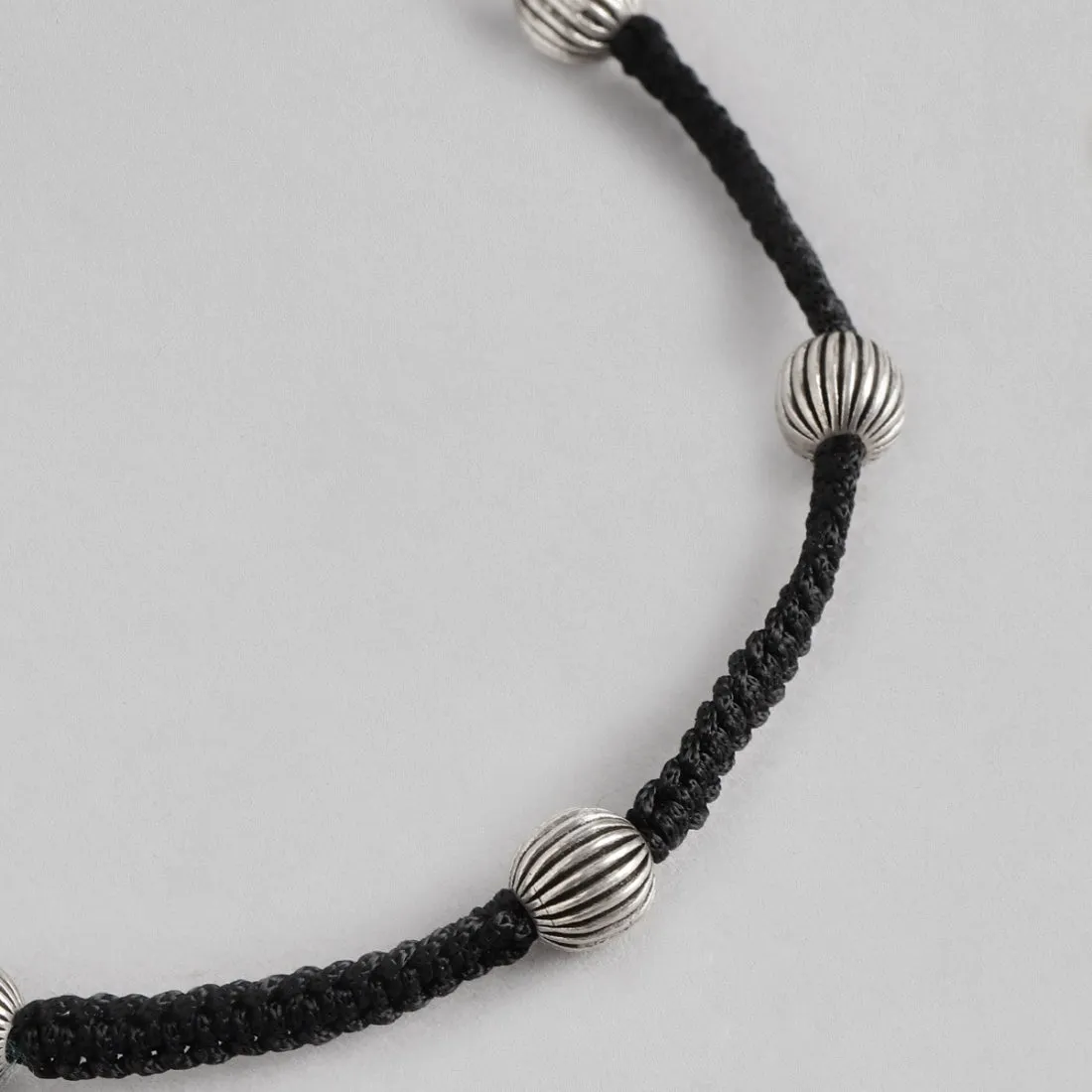 Classic Beads in Rhodium Plating 925 Sterling Silver Thread Anklet
