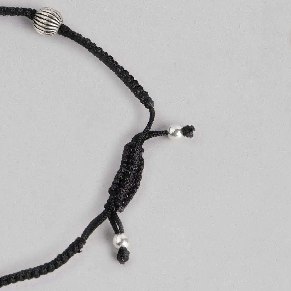 Classic Beads in Rhodium Plating 925 Sterling Silver Thread Anklet