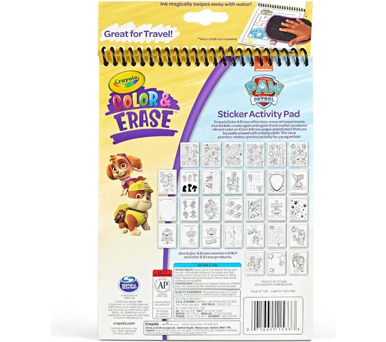 Crayola Paw Patrol Colour And Erase Sticker Activity Pad