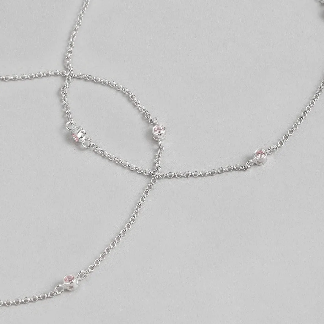 CZ Drop Rhodium Plated 925 Sterling Silver Chain Anklet