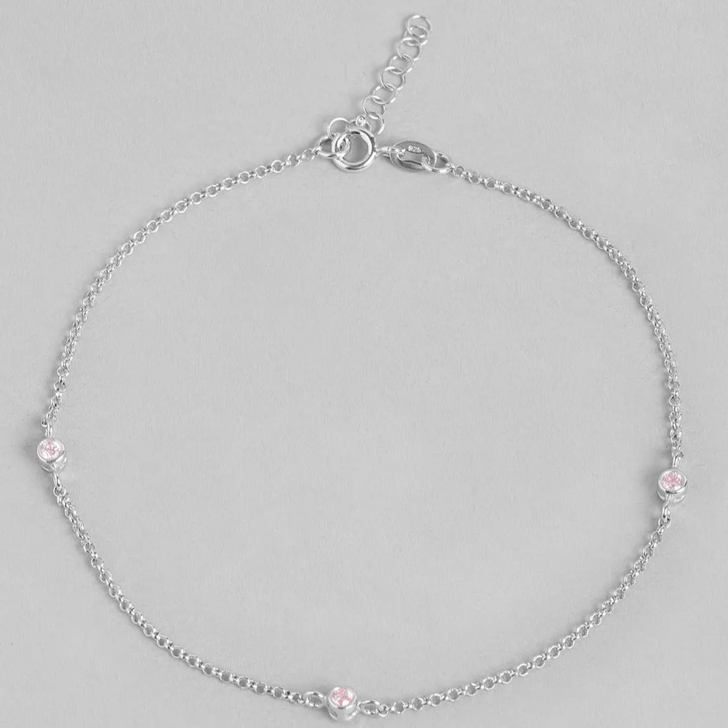 CZ Drop Rhodium Plated 925 Sterling Silver Chain Anklet