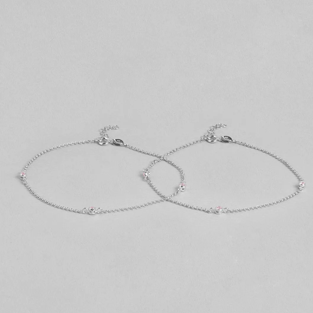 CZ Drop Rhodium Plated 925 Sterling Silver Chain Anklet