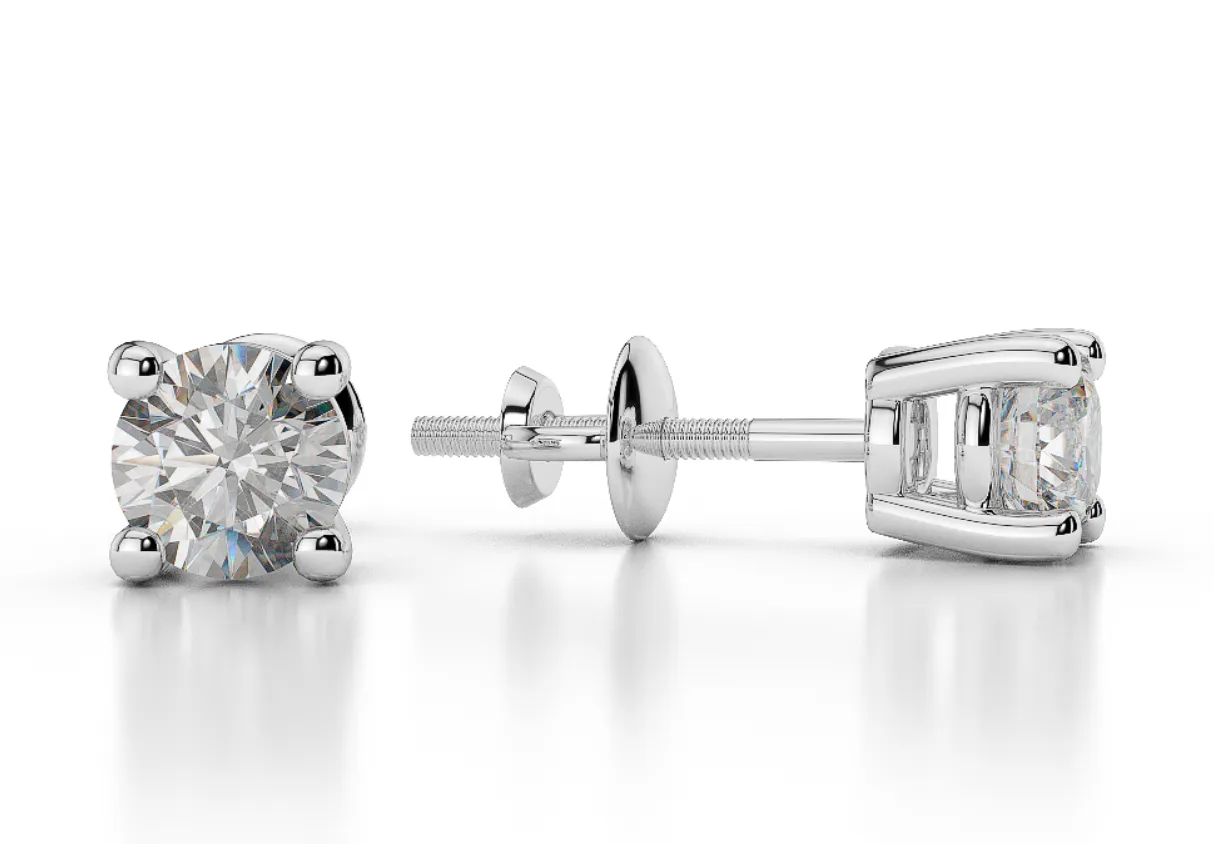 Diamond Stud Earrings 1CT Natural Round Cut J Color VS2 Clarity 14K Gold 5MM
