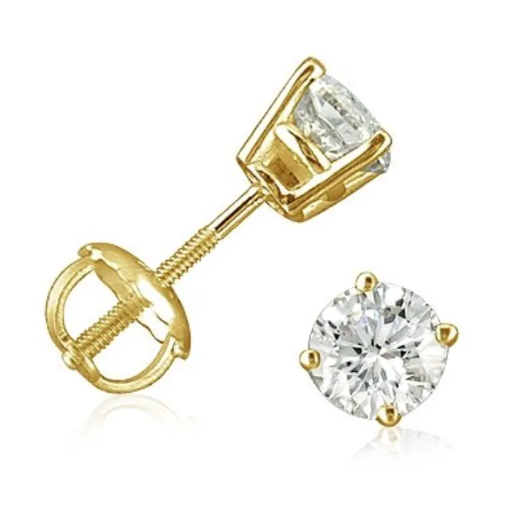 Diamond Stud Earrings 1CT Natural Round Cut J Color VS2 Clarity 14K Gold 5MM