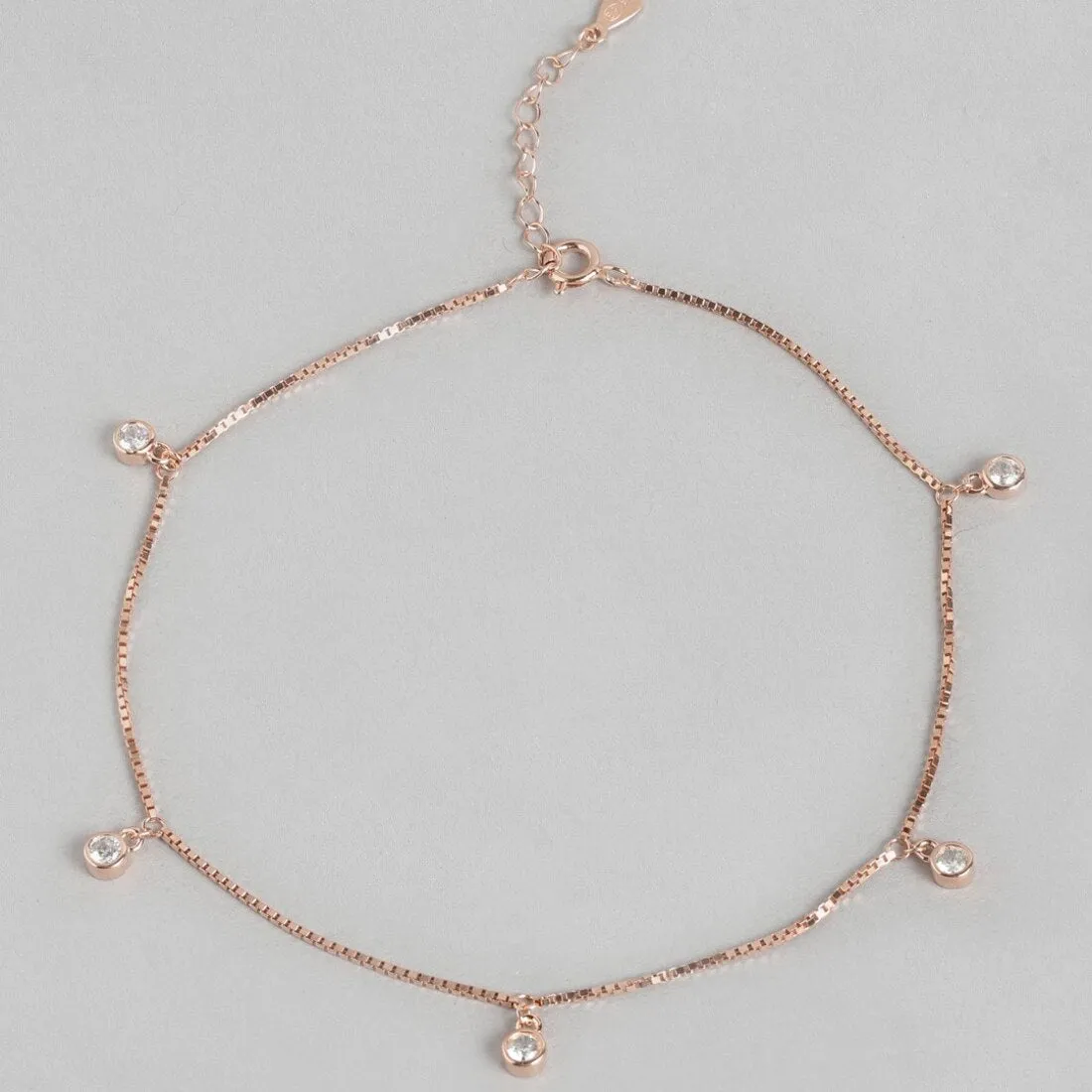 Drop CZ Rose Gold Plated 925 Sterling Silver Anklet