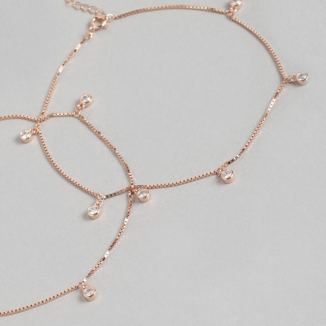 Drop CZ Rose Gold Plated 925 Sterling Silver Anklet