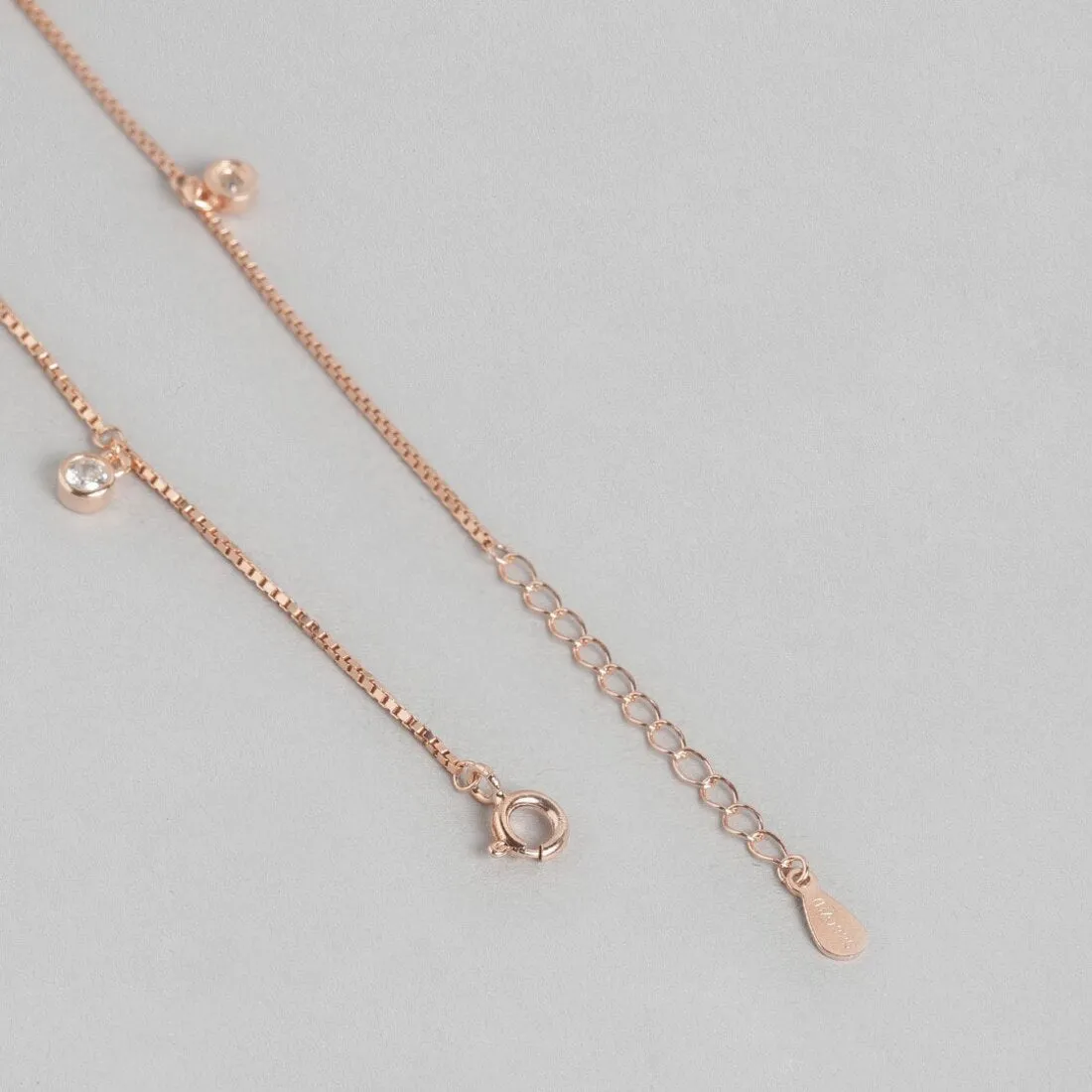 Drop CZ Rose Gold Plated 925 Sterling Silver Anklet