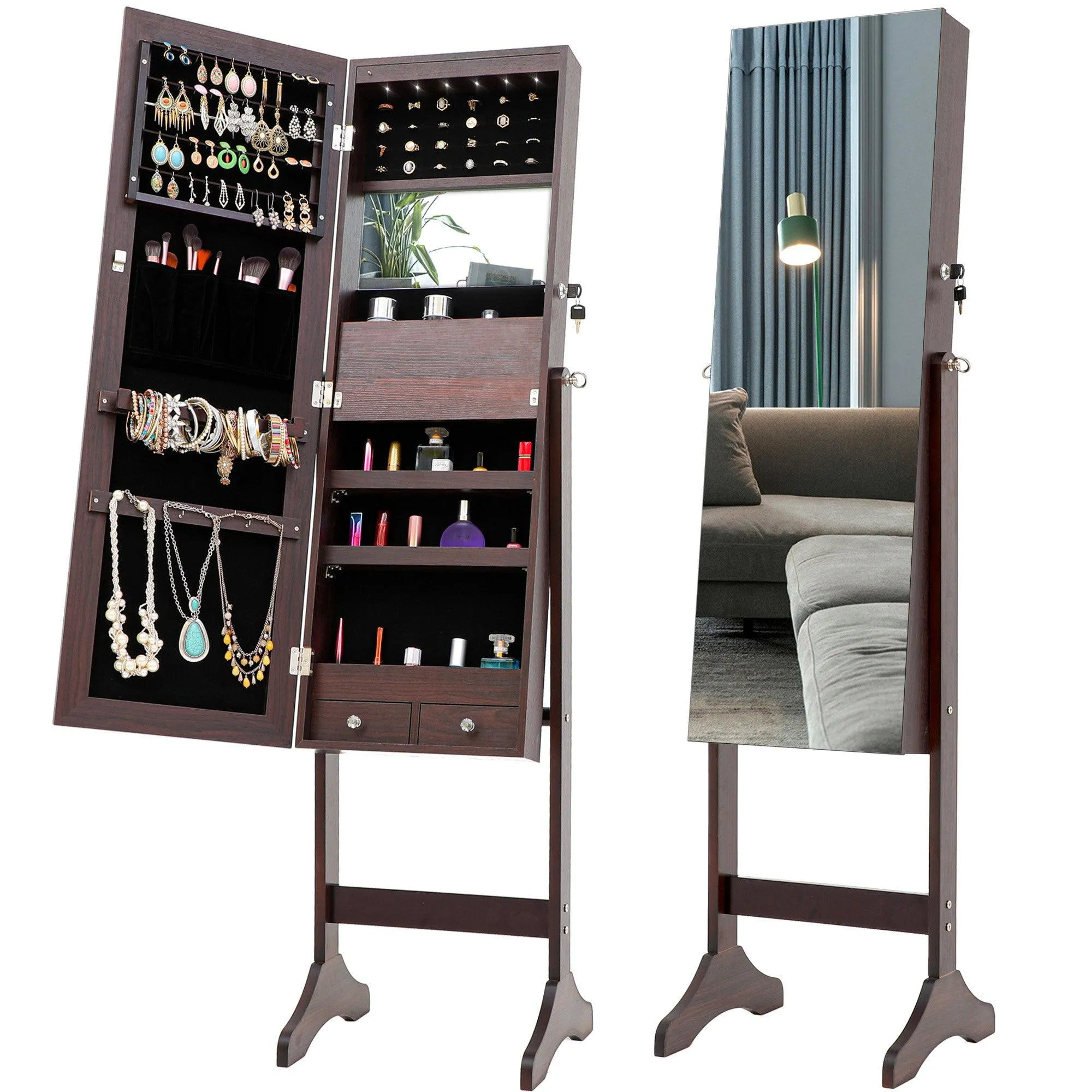 Fashion Simple JewelryStorage Mirror Cabinet With LED Lights,For Living Room Or Bedroom