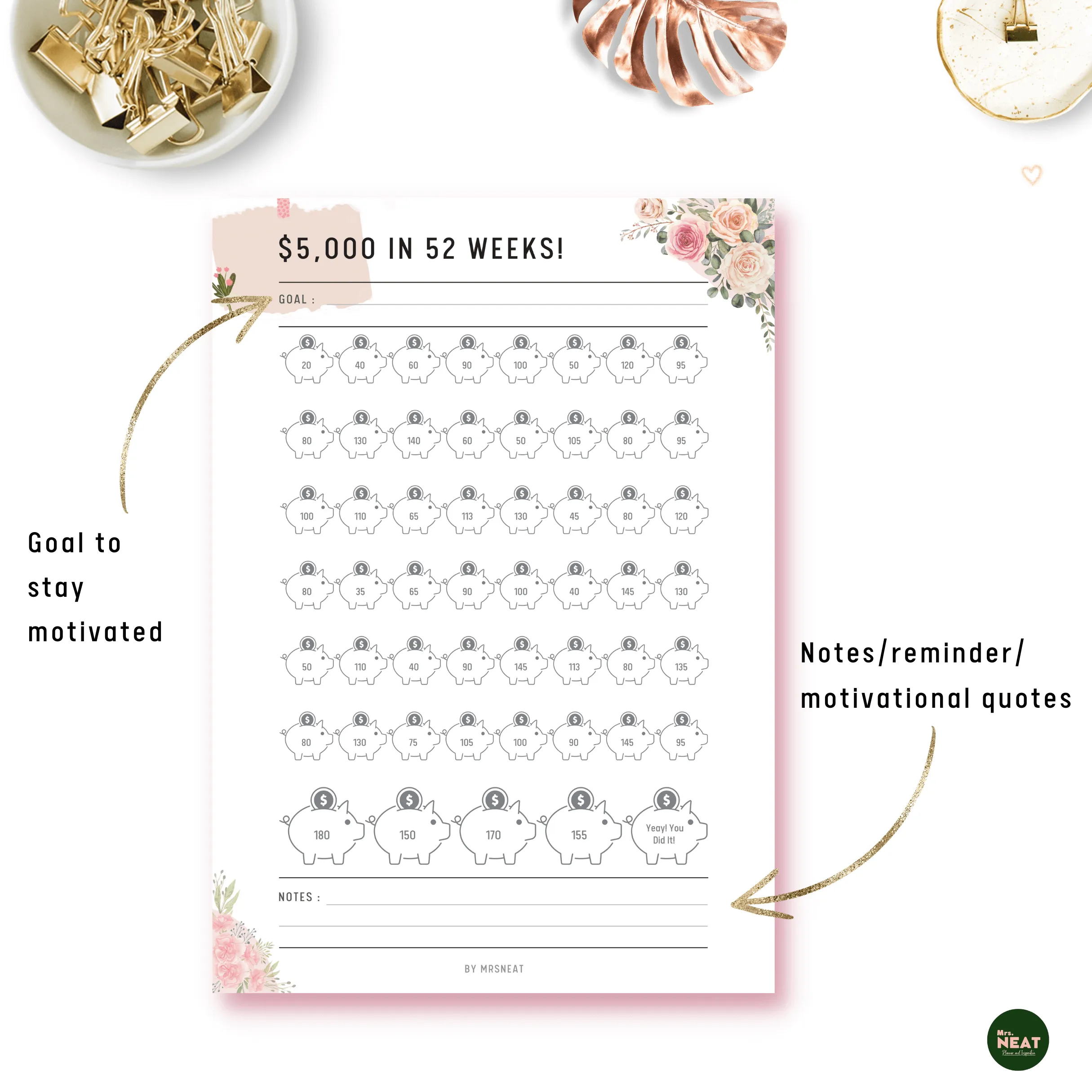 Floral $5,000 Money Savings Challenge - M084