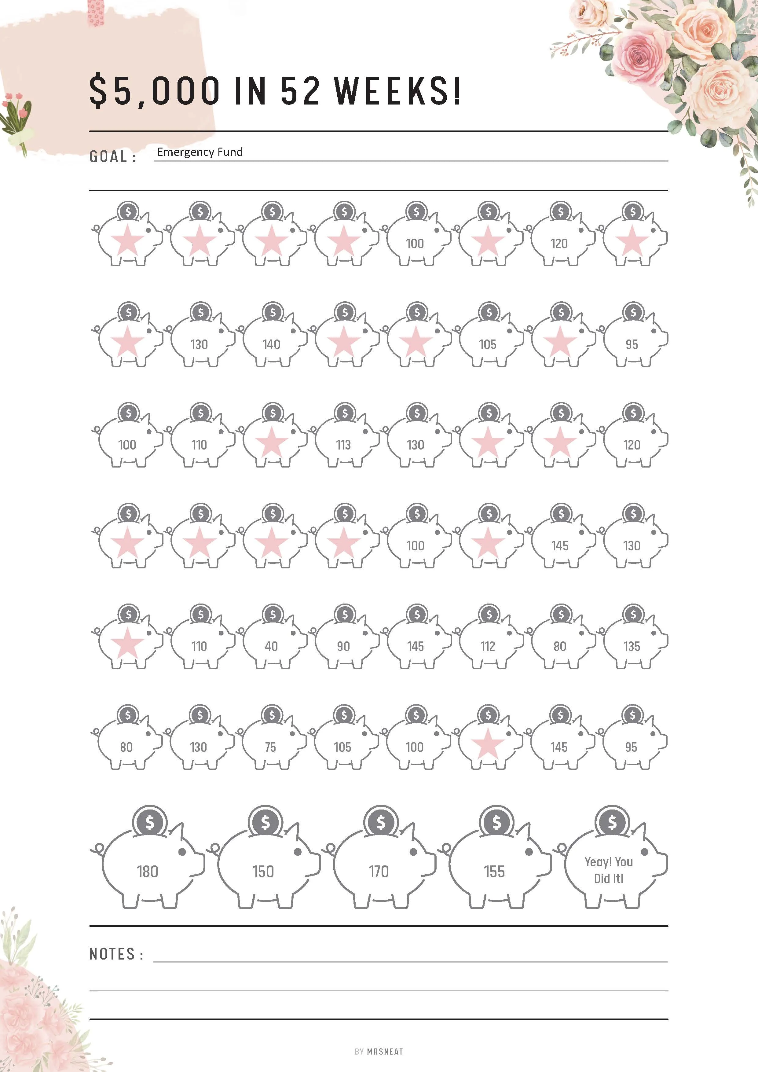 Floral $5,000 Money Savings Challenge - M084