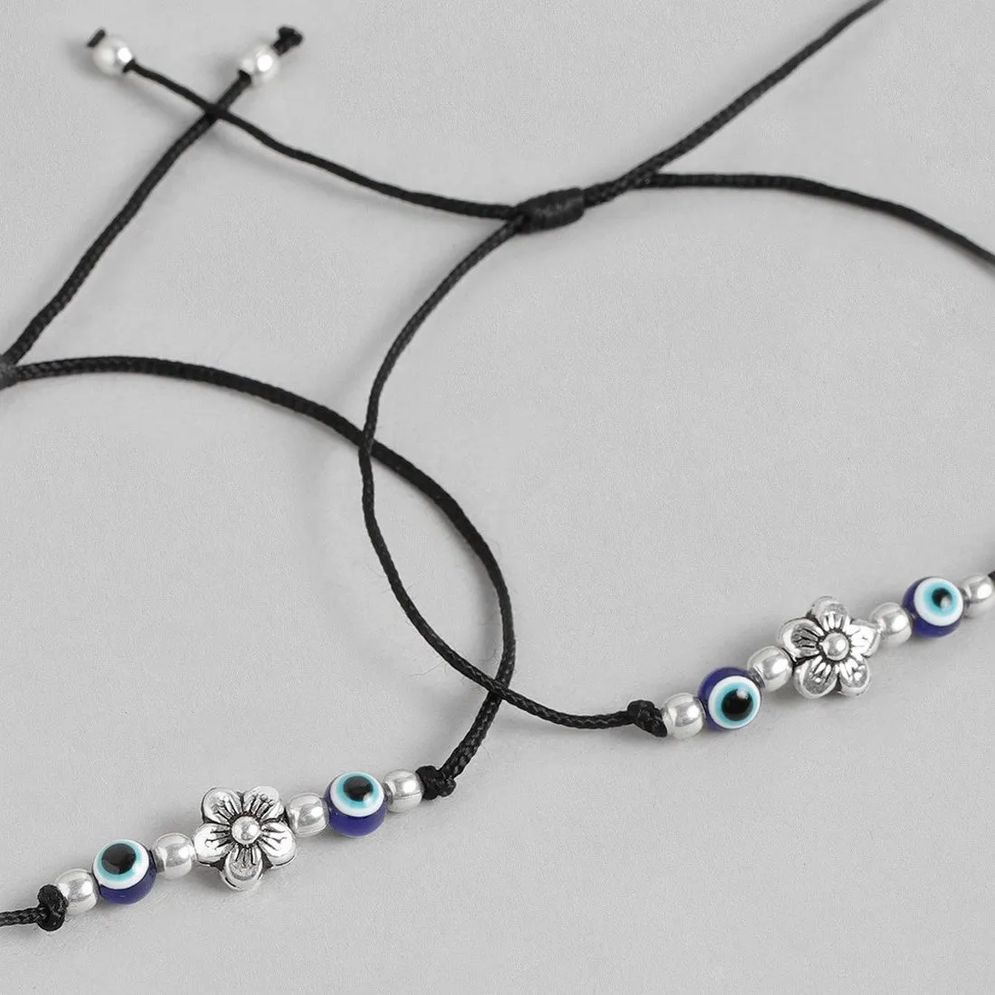 Floral Evil eye 925 Sterling Silver Thread Anklet