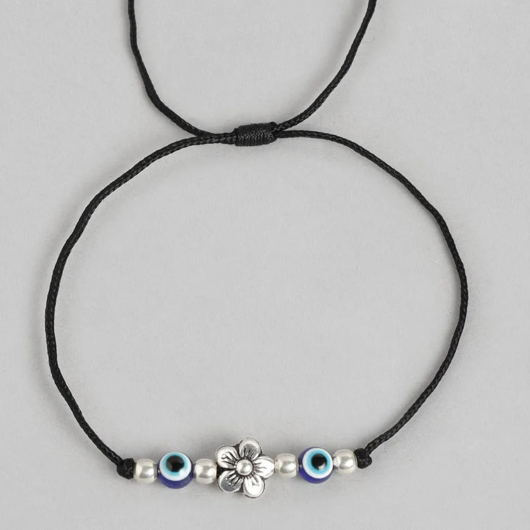 Floral Evil eye 925 Sterling Silver Thread Anklet