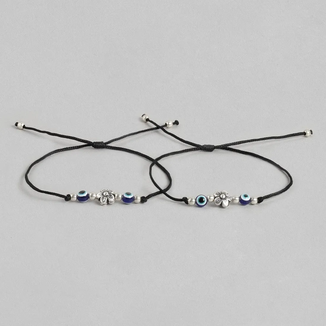 Floral Evil eye 925 Sterling Silver Thread Anklet