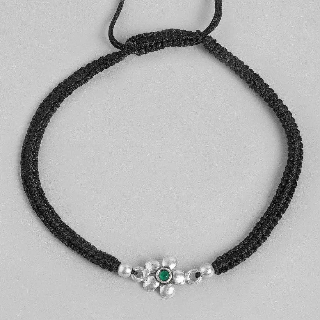 Floral Green Stone Rhodium Plated 925 Sterling Silver Anklet