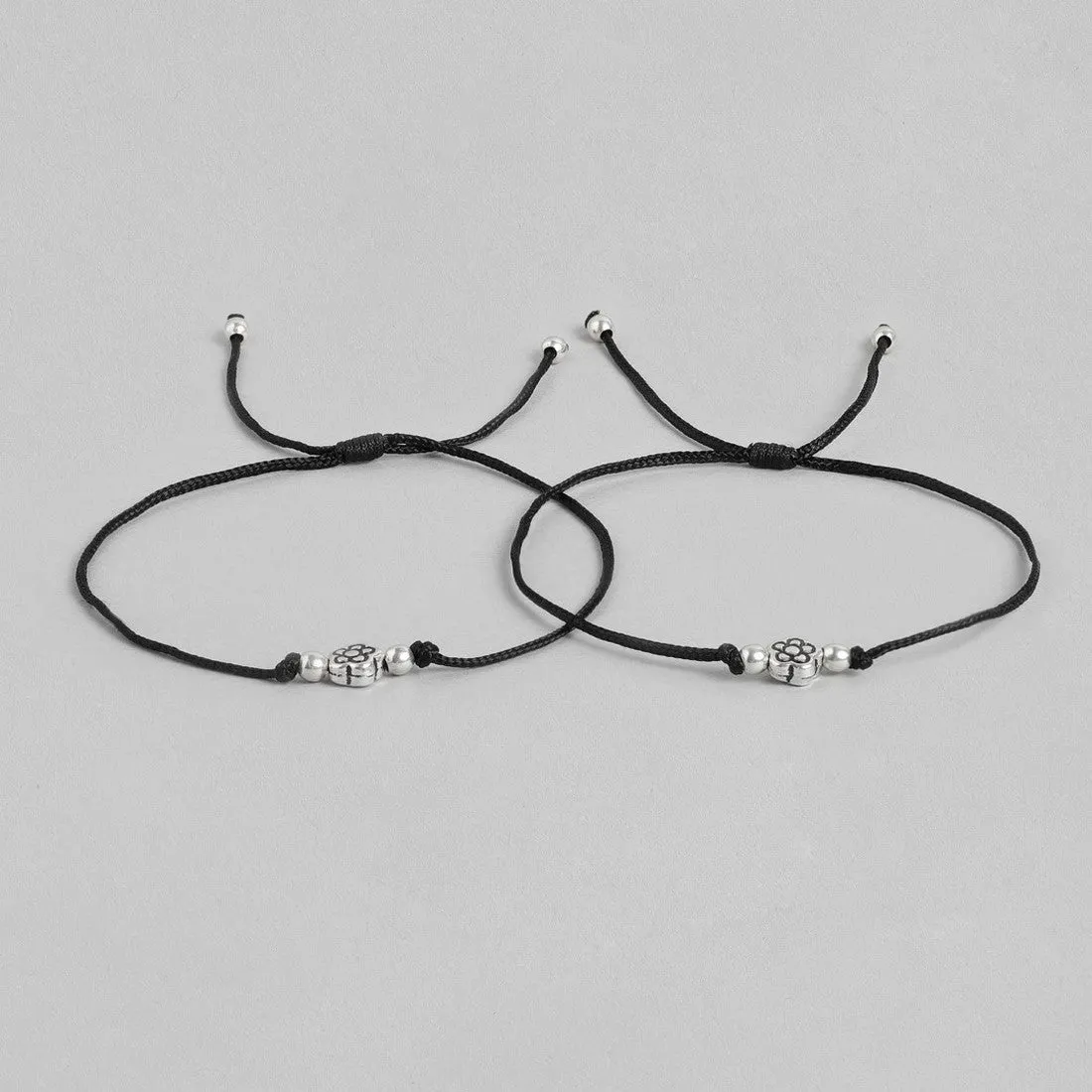 Floral Rhodium Plated 925 Sterling Silver Thread Anklet