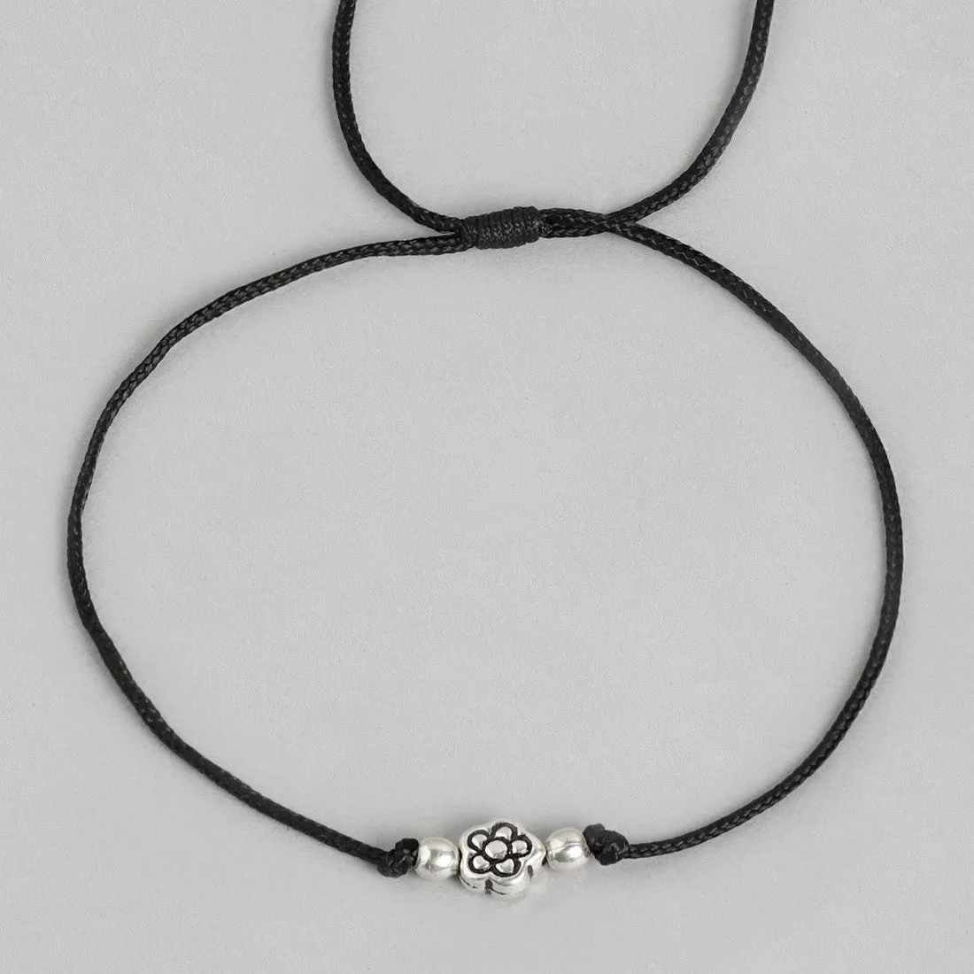 Floral Rhodium Plated 925 Sterling Silver Thread Anklet