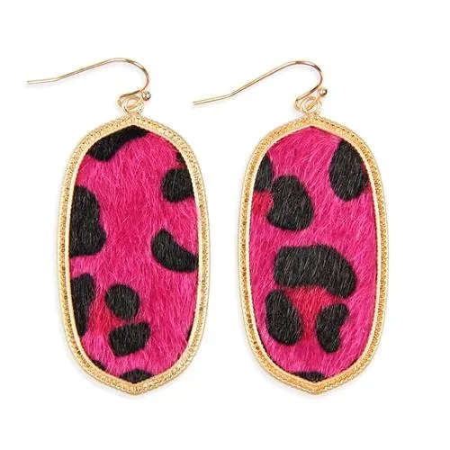 Fuchsia Leopard Print Drop Earrings
