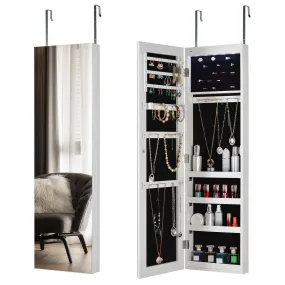 Full Mirror Fashion Simple JewelryStorage Cabinet  With Led Light  Can Be Hung On The Door Or Wall