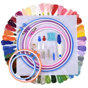Full Set of Embroidery Thread Skeins - 100 Pieces - Various Colours - Pen Needle Plastic Hoop Set Kit Thread Punch Stitching Knitting