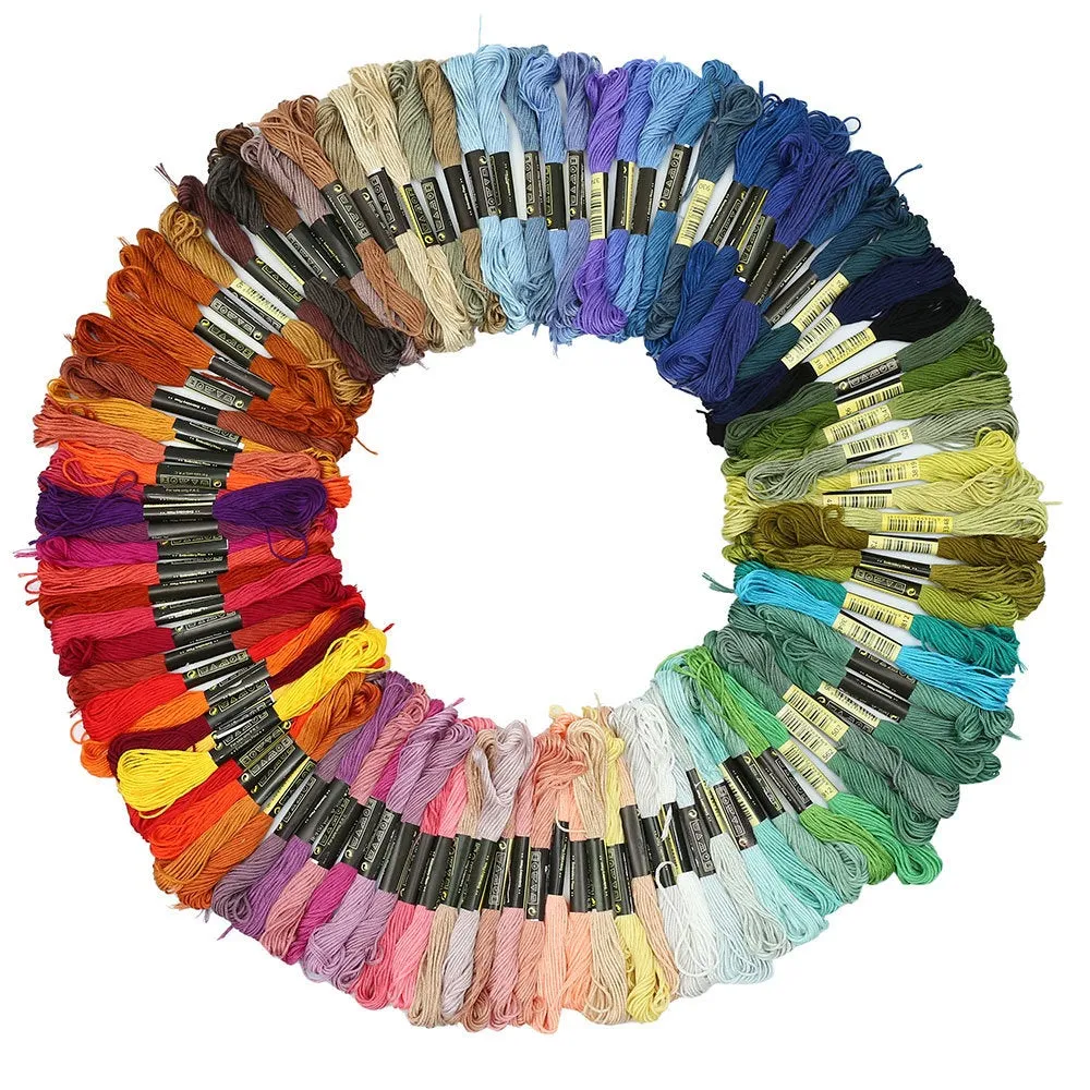 Full Set of Embroidery Thread Skeins - 100 Pieces - Various Colours - Pen Needle Plastic Hoop Set Kit Thread Punch Stitching Knitting