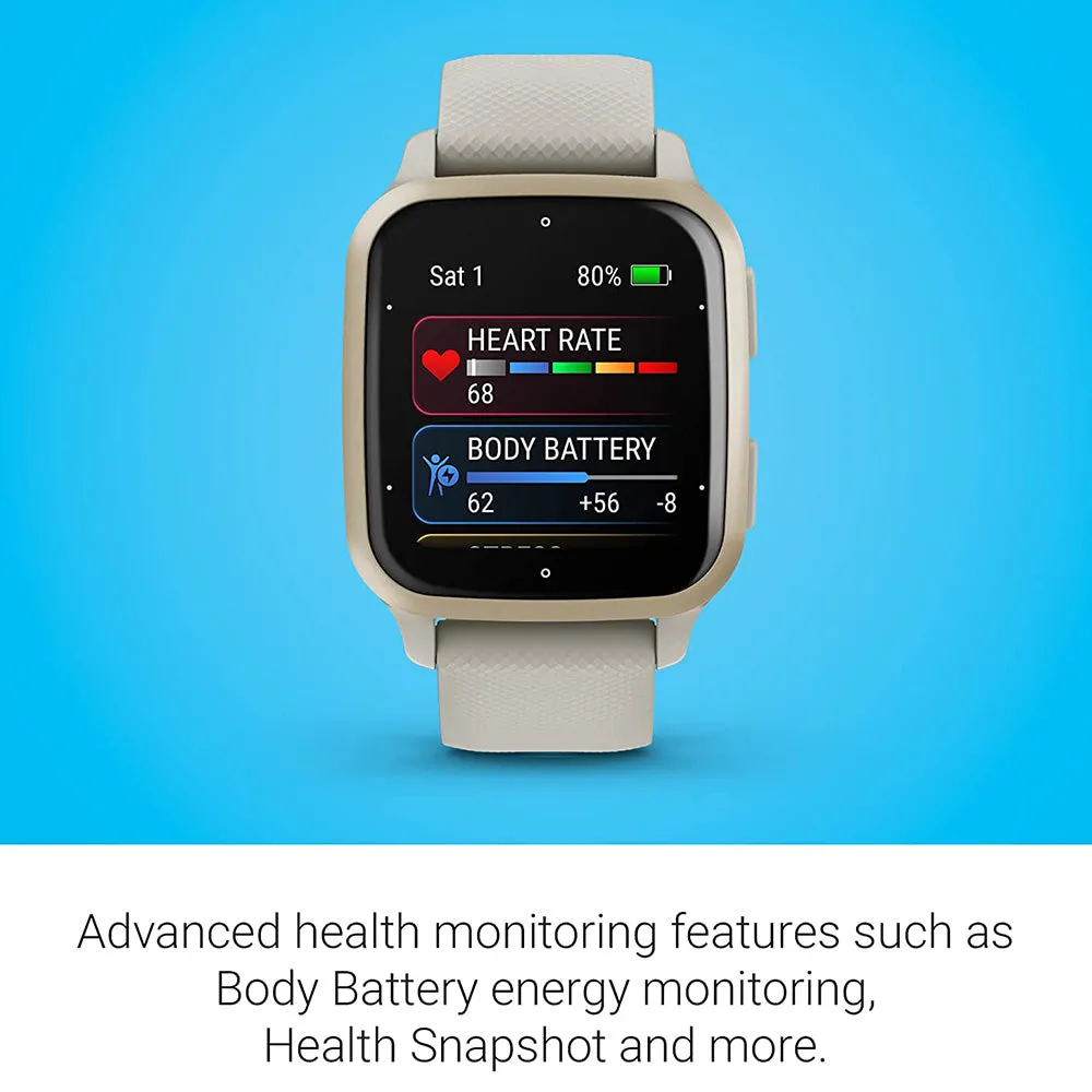 Garmin Venu Sq 2 Cream Gold and French Gray Music Edition All-Day Health Monitoring Long-Lasting Battery Life GPS Smartwatch - 010-02700-02