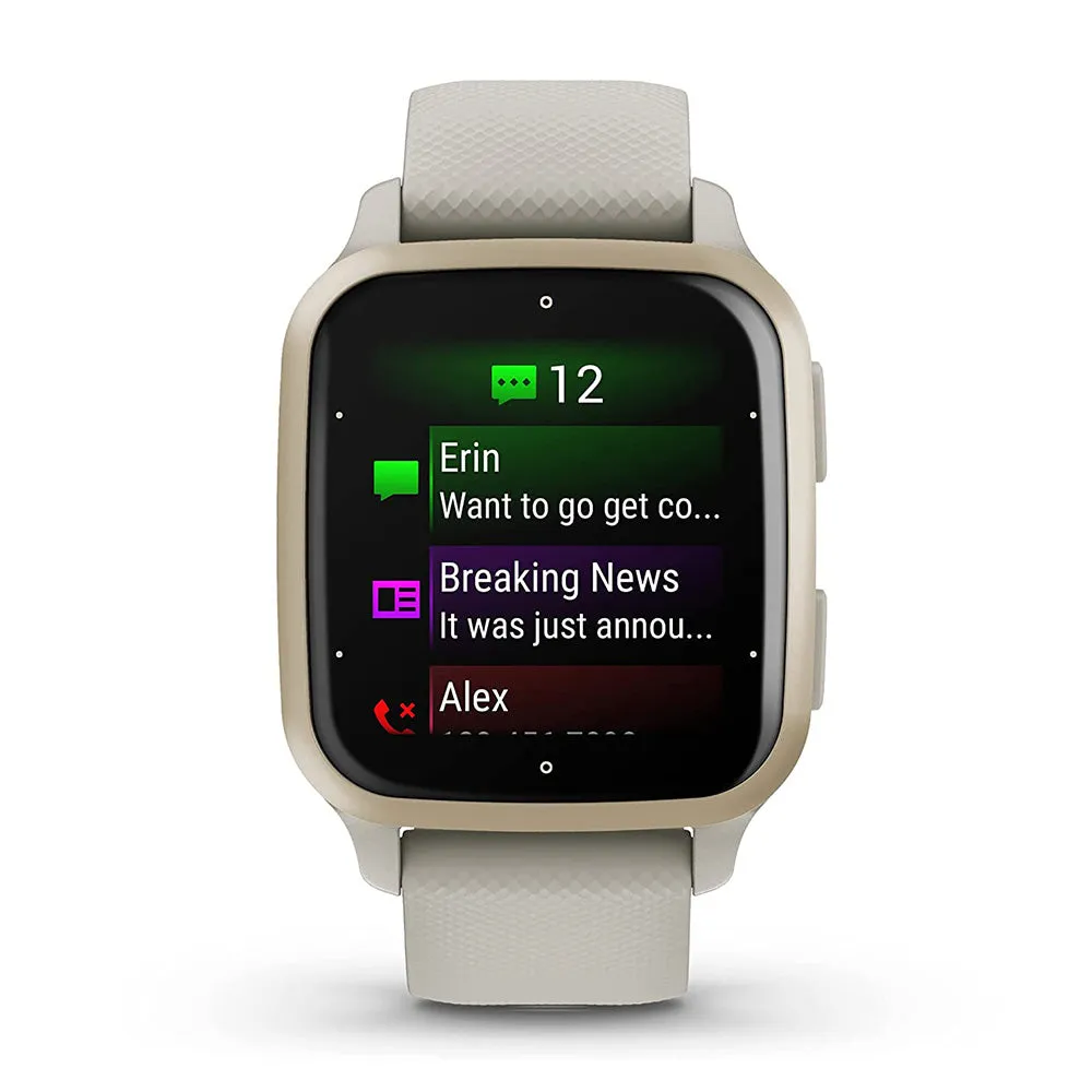 Garmin Venu Sq 2 Cream Gold and French Gray Music Edition All-Day Health Monitoring Long-Lasting Battery Life GPS Smartwatch - 010-02700-02