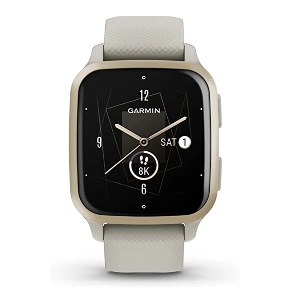 Garmin Venu Sq 2 Cream Gold and French Gray Music Edition All-Day Health Monitoring Long-Lasting Battery Life GPS Smartwatch - 010-02700-02