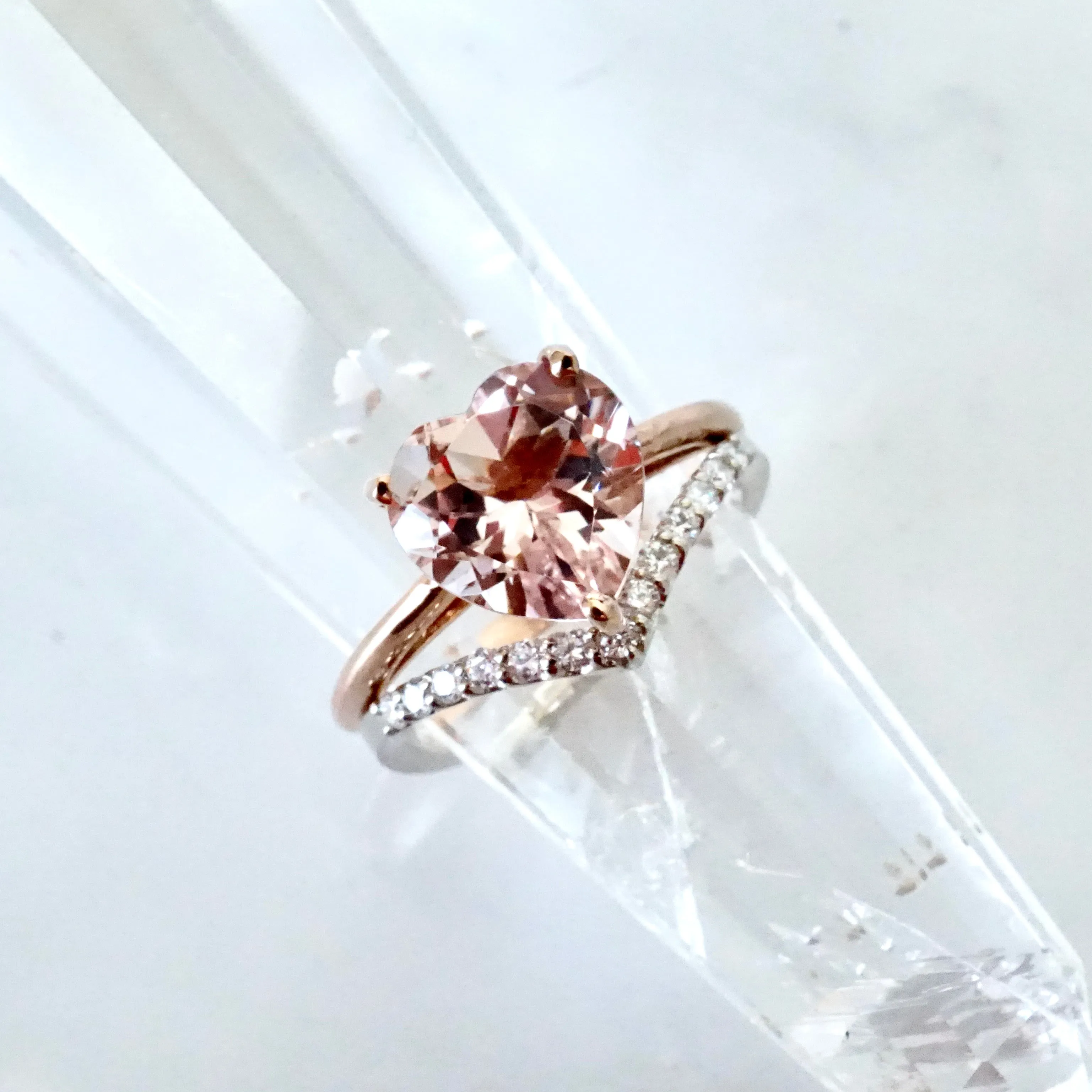Heart Morganite Engagement Ring Rose Gold - Heart Shape Morganite Ring -